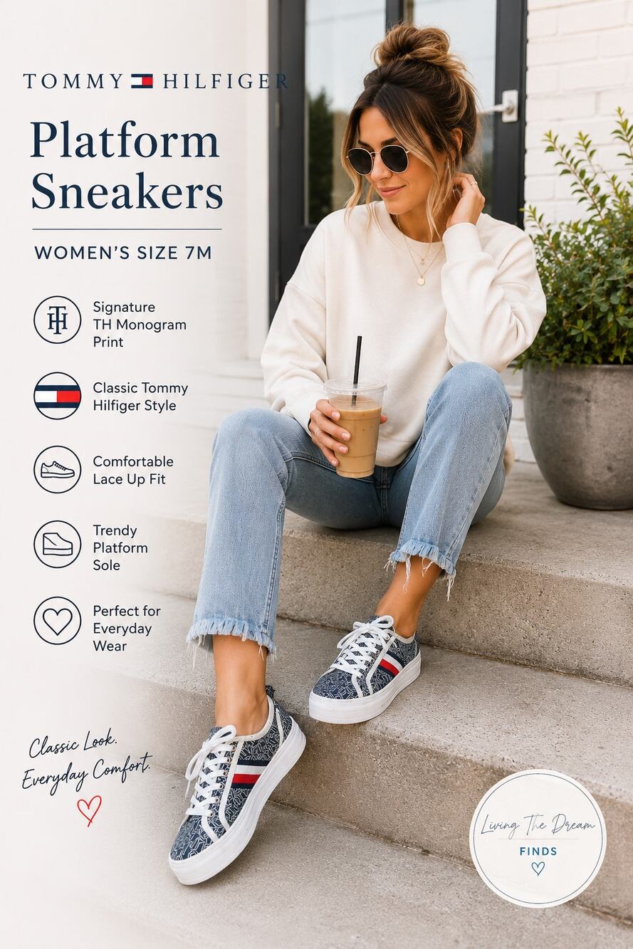 Tommy Hilfiger Women’s Platform Sneakers Size 7M Blue White Red Logo Print